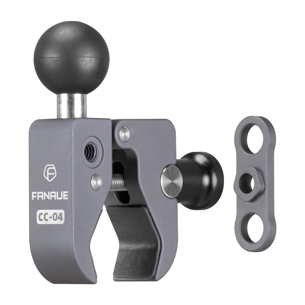 FANAUE CC-04F Anti-theft Handlebar Base Mount Strong Rod Clamp with 1 Inch Ball Head for Rails 0.5" to 2.0" Diameter, Compatible with RAM Mounts B Size Double Socket Arm & Bike Motorcycle Phone Holder