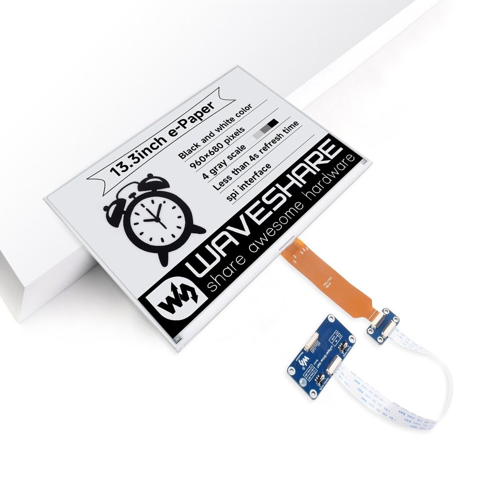 Waveshare 13.3inch E-Ink Display HAT (K) for Raspberry Pi, SPI Interface, Low Power Consumption, Wide Viewing Angle, Paper-Like Displaying Without Electricity