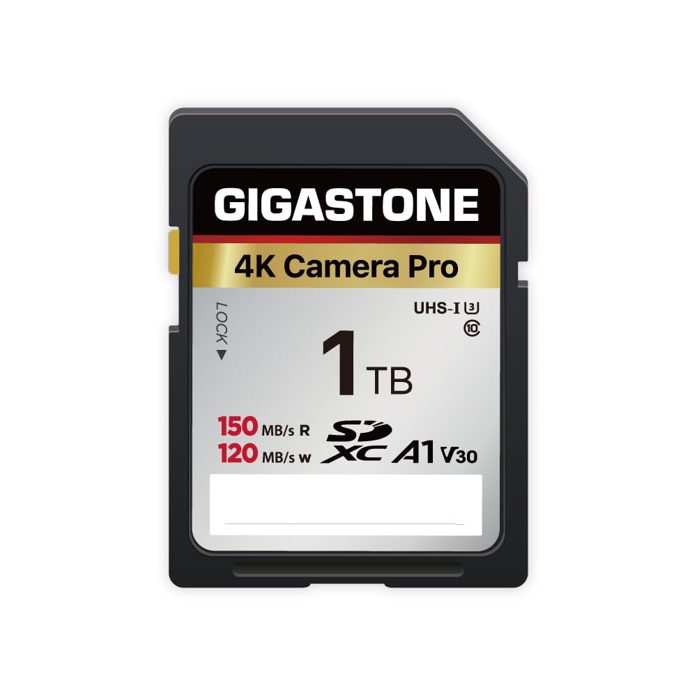 5-Years Data Recovery GIGASTONE 1TB SDXC Memory Card 4K Pro Series Camera Transfer Speed Up to 150MB/s Compatible with Canon Camcorder, A1 V30 UHS-I Class 10 for 4K UHD Video