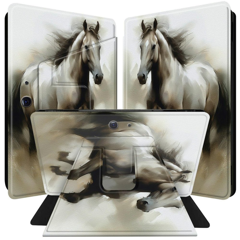 BPQOJB for Microsoft Surface Pro 9 Case 360 Degree Rotating PU Leather Smart Cover with Adjustable Stand & Auto Wake/Sleep Tablet Case for Microsoft Surface Pro 9 13 inch 2022 - Running Cute Horse