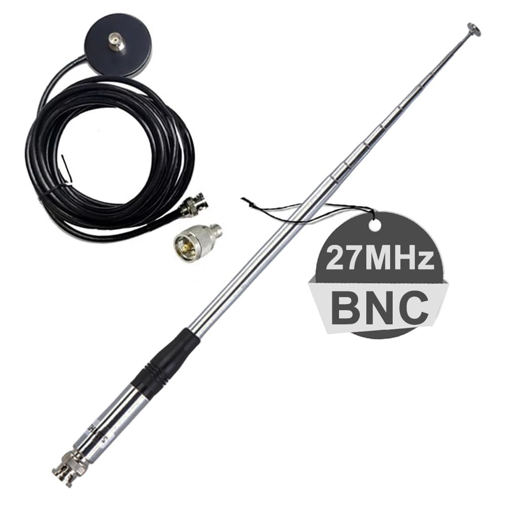 27MHz CB Antenna Telescopic with 2.16in Magnetic Base & 196.85in Cable PL259 Male BNC Connector 9inch to 51inch Rod for CB Radio Car Mobile Radio Scanner IC-V8 CB-58
