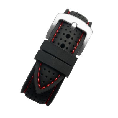 Breathable Silicone Sports Band 20mm 22mm Rubber Strap For Mido For T-issot For O-mega Accessories (Color : Black red silver, Size : 24mm)