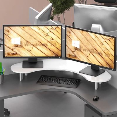 Corner Monitor Stand Large Desk Riser for 2 Monitors, Arc Laptop Stand Platform, Sturdy Wood Computer Monitor Rack, Space Save Corner Shelf, Easy Assembly ( Color : White , Size : 11cm/4.3in Height )