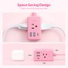 NTONPOWER Pink Extension Cord 10 ft, Pink Power Strip Extension Cord Flat Wall Plug with 3 Outlets 3 USB (1 USB C), Flat Extension Cord for Home Office Dorm Room Essentials view 4