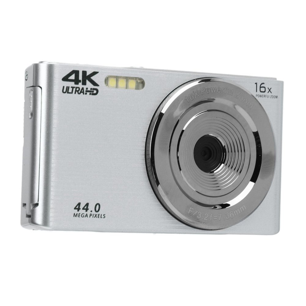 16X Digital Zoom Camera, 2.8in Screen Shock Proof Plastic Housing Built in Fill Light 4K HD Camera Mini Size 44MP Easy to Use for Photography (Silver)