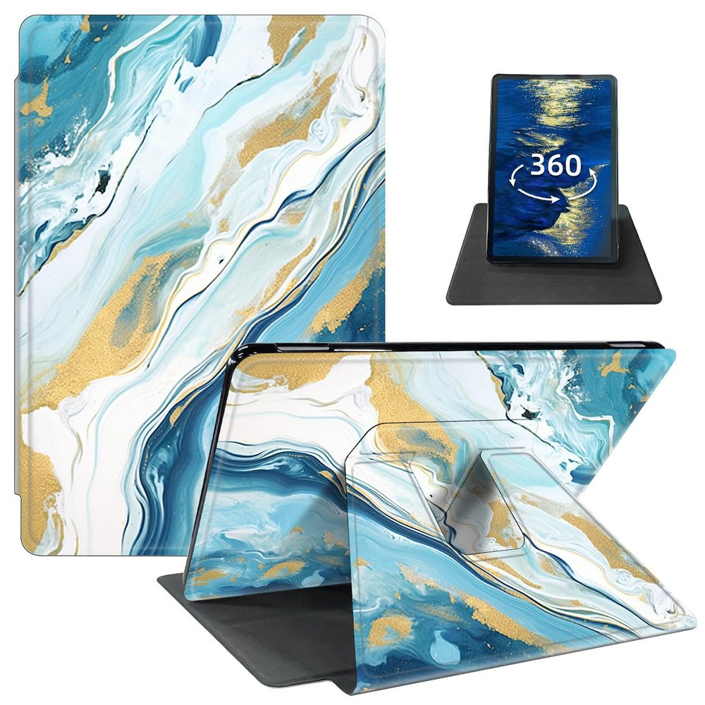Case for 6.8" Kindle Paperwhite (11th Generation 2021) and Kindle Paperwhite Signature Edition PU Leather 360 Degree Rotating Swivel Stand Smart Cover with Auto Wake/Sleep,Modern Teal Marble