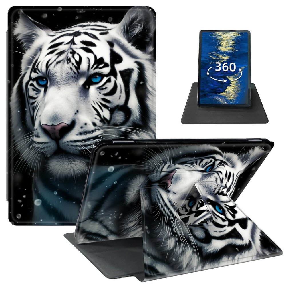 Case for 6.8" Kindle Paperwhite (11th Generation 2021) and Kindle Paperwhite Signature Edition PU Leather 360 Degree Rotating Swivel Stand Smart Cover with Auto Wake/Sleep,Cool Tiger