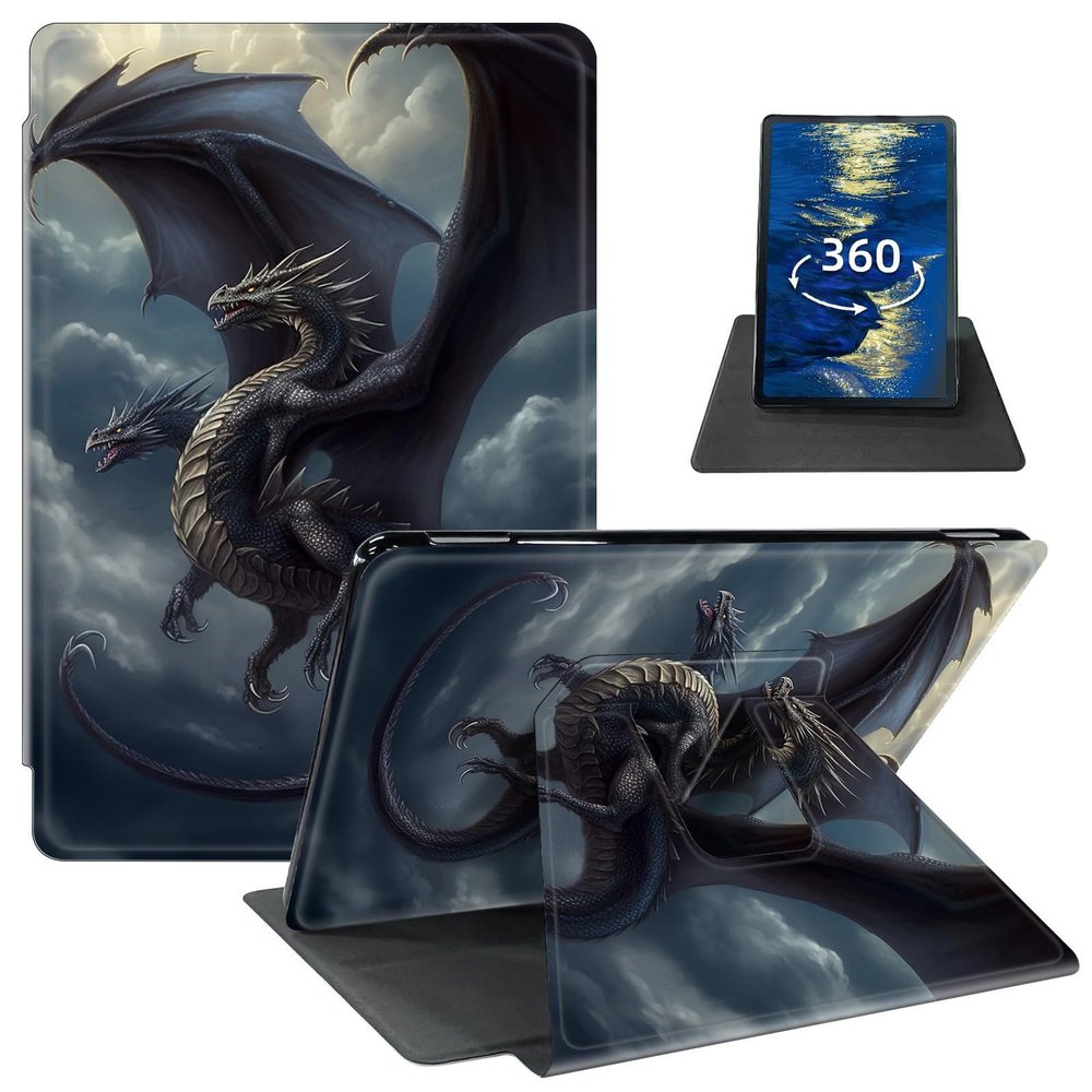 Case for 6.8" Kindle Paperwhite (11th Generation 2021) and Kindle Paperwhite Signature Edition PU Leather 360 Degree Rotating Swivel Stand Smart Cover with Auto Wake/Sleep,Dragon