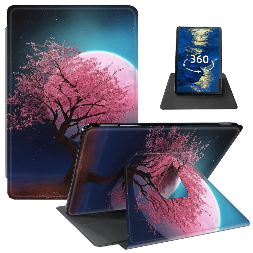 Case for 6.8" Kindle Paperwhite (11th Generation 2021) and Kindle Paperwhite Signature Edition PU Leather 360 Degree Rotating Swivel Stand Smart Cover with Auto Wake/Sleep,Cherry Tree Pink