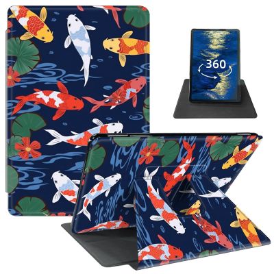 Case for 6.8" Kindle Paperwhite (11th Generation 2021) and Kindle Paperwhite Signature Edition PU Leather 360 Degree Rotating Swivel Stand Smart Cover with Auto Wake/Sleep,Cute Koi Fishes