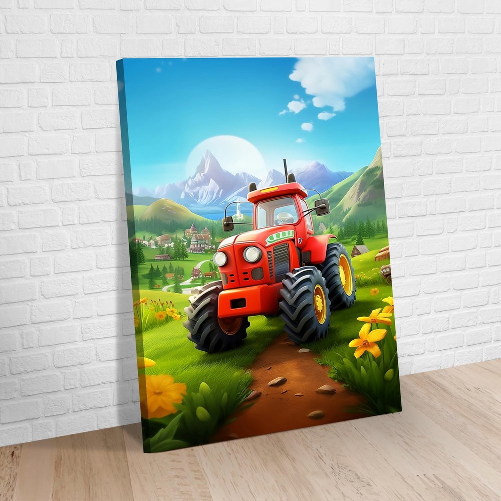 Raskals Kids Wall Art | Perfect for Baby's rooms, nurseries, playrooms, & toddler rooms | Fun Canvas Artwork for Kids. Tractor Time 1 (12in x 18in)