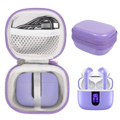 CaseSack Case for TAGRY X08 Bluetooth Headphones True Wireless Earbuds 60H, mesh Pocket for Charge Cable (Purple)
