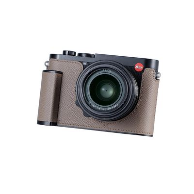 SIUTATDSH Camera Half Case for Leica Q3, Vintage Metal Genuine Leather Camera Protective Cases Stylish Portable Shockproof (Gray)
