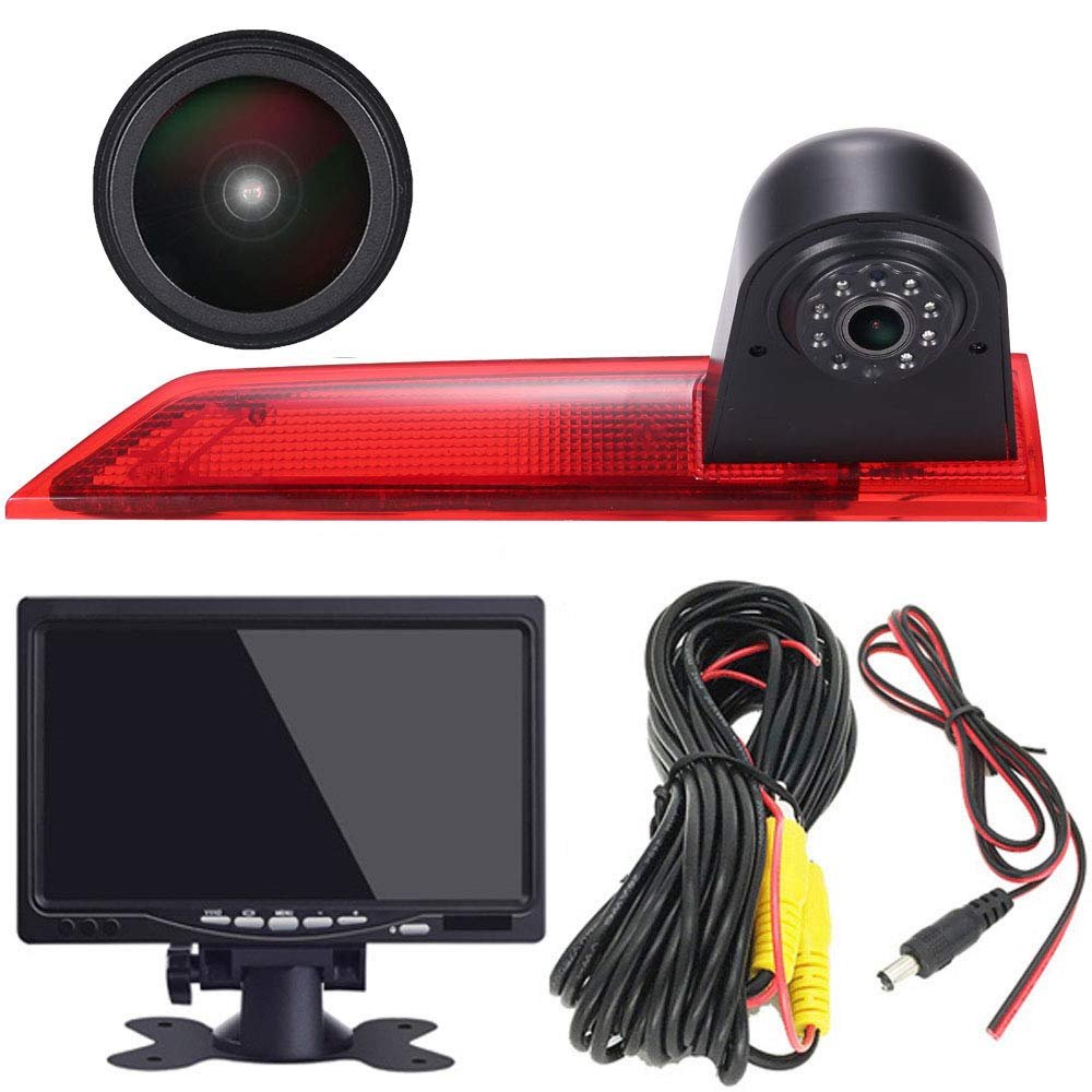 1280 * 720 Pixel Super HD Brake Light Rear View Backup Camera Set with 7 Inch LCD Monitor, 170 Wide Angle Waterproof Night Vision Reversing Camera Replacement for Ford Transit Custom 2012-2016