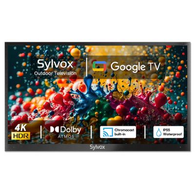SYLVOX Smart Outdoor TV, 43 inch Outdoor Television Upgraded Google TV, 4K Weatherproof Outside TV, IP55 Waterproof, Google Assistant, Chromecast, 1000 nit Brightness for Partial Sun (Deck Pro 2.0)