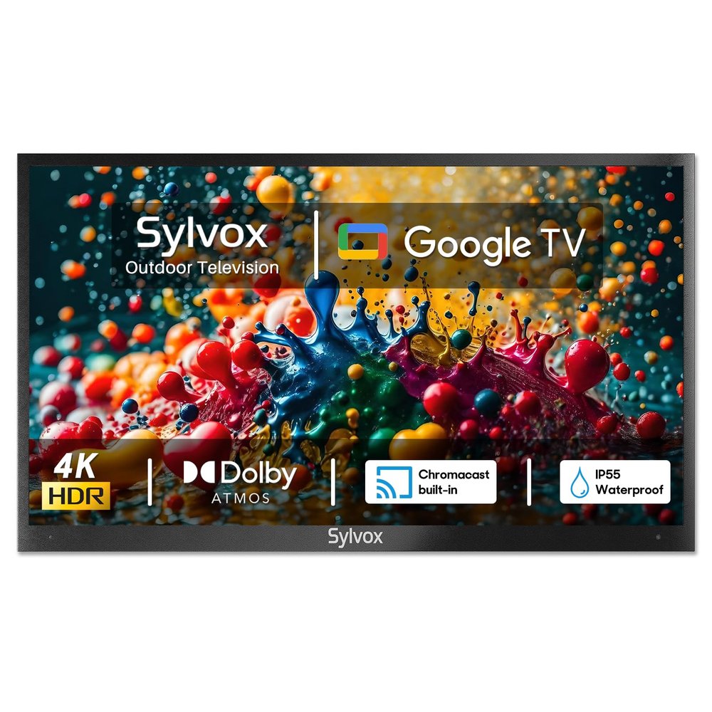 SYLVOX Smart Outdoor TV, 43 inch Outdoor Television Upgraded Google TV, 4K Weatherproof Outside TV, IP55 Waterproof, Google Assistant, Chromecast, 1000 nit Brightness for Partial Sun (Deck Pro 2.0)
