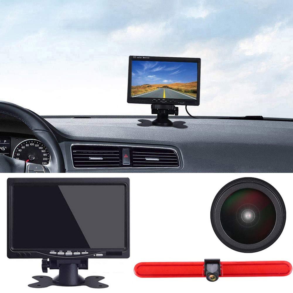 1280 * 720 Pixel Super HD Reversing Camera with 7 Inch LCD Monitor Replacement for VW Multivan T5 Camper T6 Hochdach/Caravelle Campmobil 7E 7H SG SH/Seat Arosa 6H/Lupo Diesel Petrol Hatch FWD I 6E1