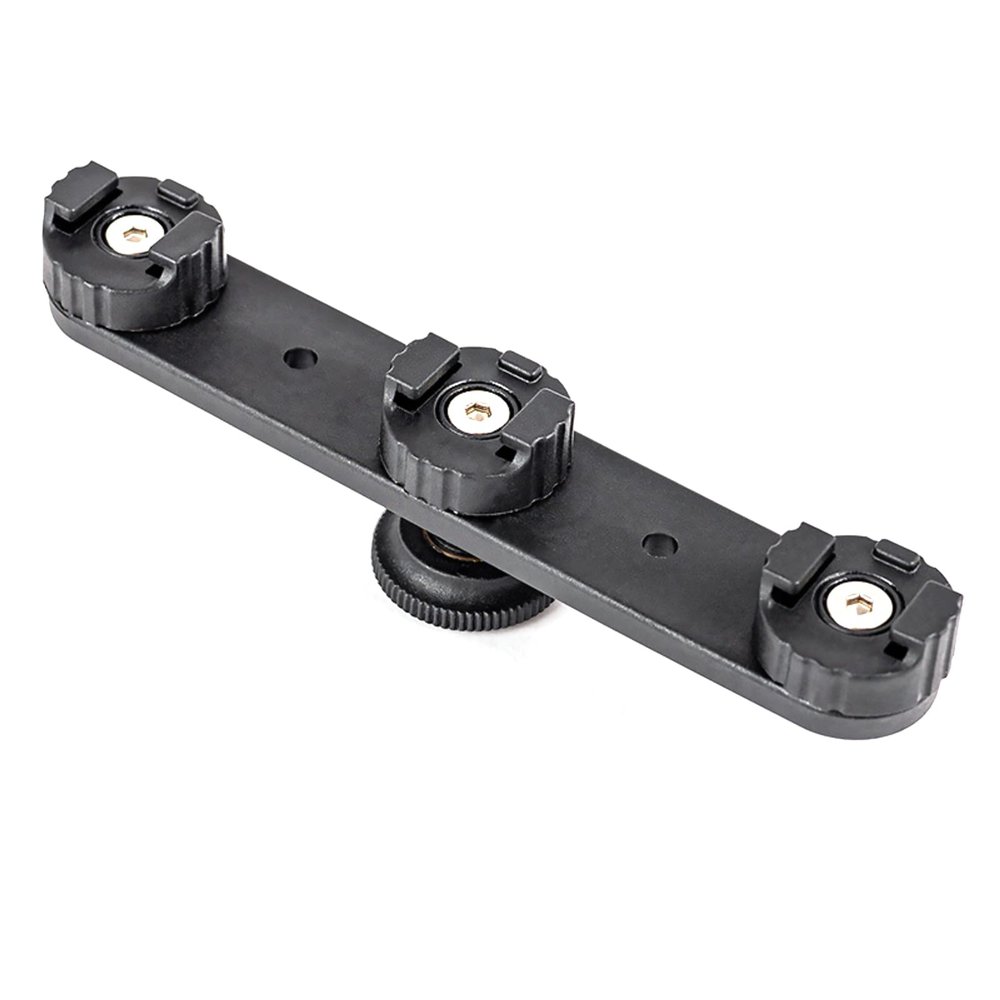 MOUDOAUER 3 Slots DSLR Camera Triple Hot Shoe Mount Bracket Bar, Mount Flash Bracket for DSLR Camera Camcorder DV