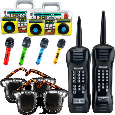 Cagemoga 10 Pcs 80s 90s Inflatable Decorations Includes Inflatable Radio Boombox Inflatable Mobile Phone Inflatable Microphone Inflatable EyeGlasses for 80s 90s Hip Hop Theme Party Decorations