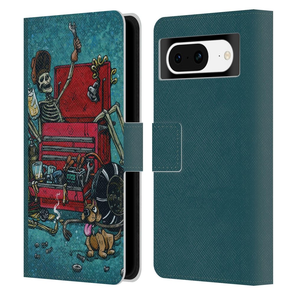 Head Case Designs Officially Licensed David Lozeau Garage Colourful Art Leather Wallet Case Compatible with Google Pixel 8