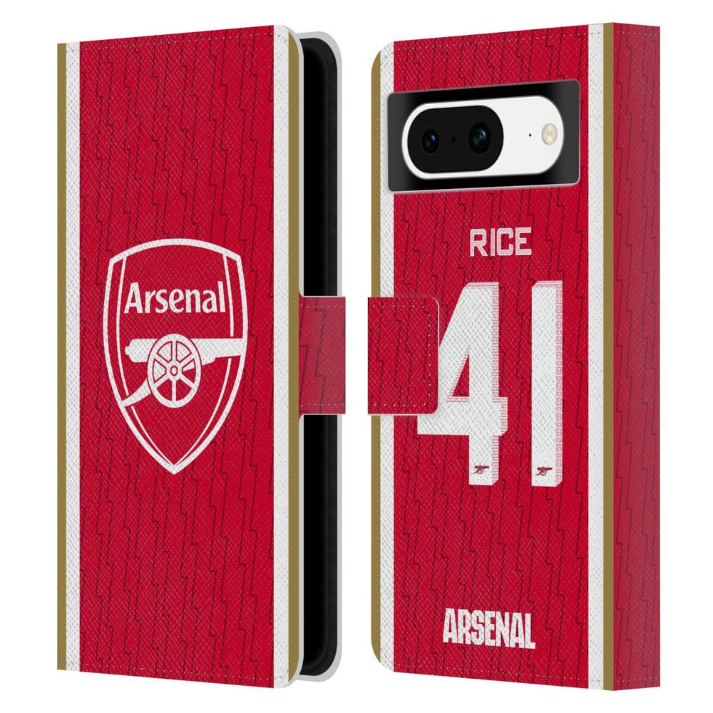 Head Case Designs Officially Licensed Arsenal FC Declan Rice 2023/24 Players Home Kit Leather Wallet Case Compatible with Google Pixel 8