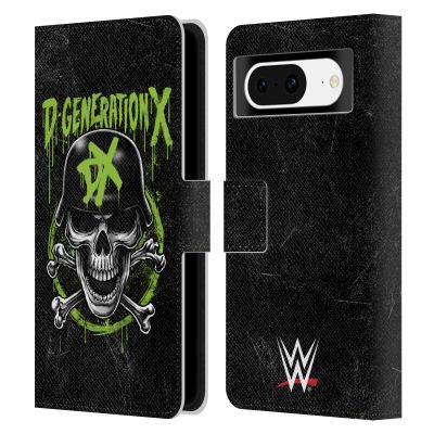 Head Case Designs Officially Licensed WWE Skull D-Generation X Leather Wallet Case Compatible with Google Pixel 8