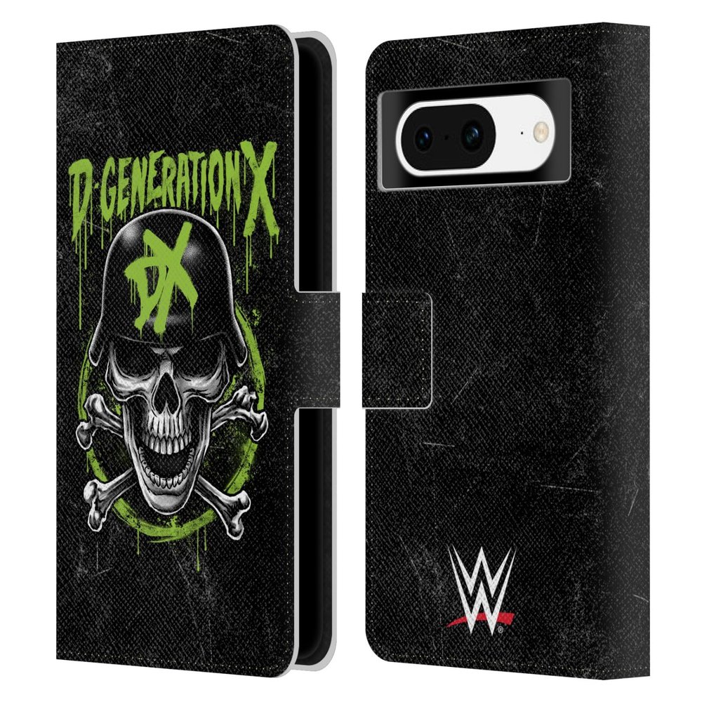 Head Case Designs Officially Licensed WWE Skull D-Generation X Leather Wallet Case Compatible with Google Pixel 8
