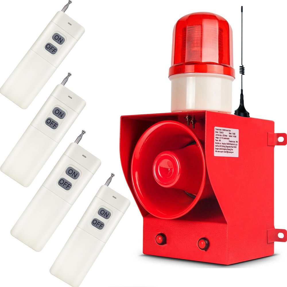 Y DIANS S 0.3mile Wireless Remote Control Alarm Siren with 4 Remote Control 130dB Volume 9 Tones Adjustable 45w Alarm Systerm Strobe Sirens AC100-120V