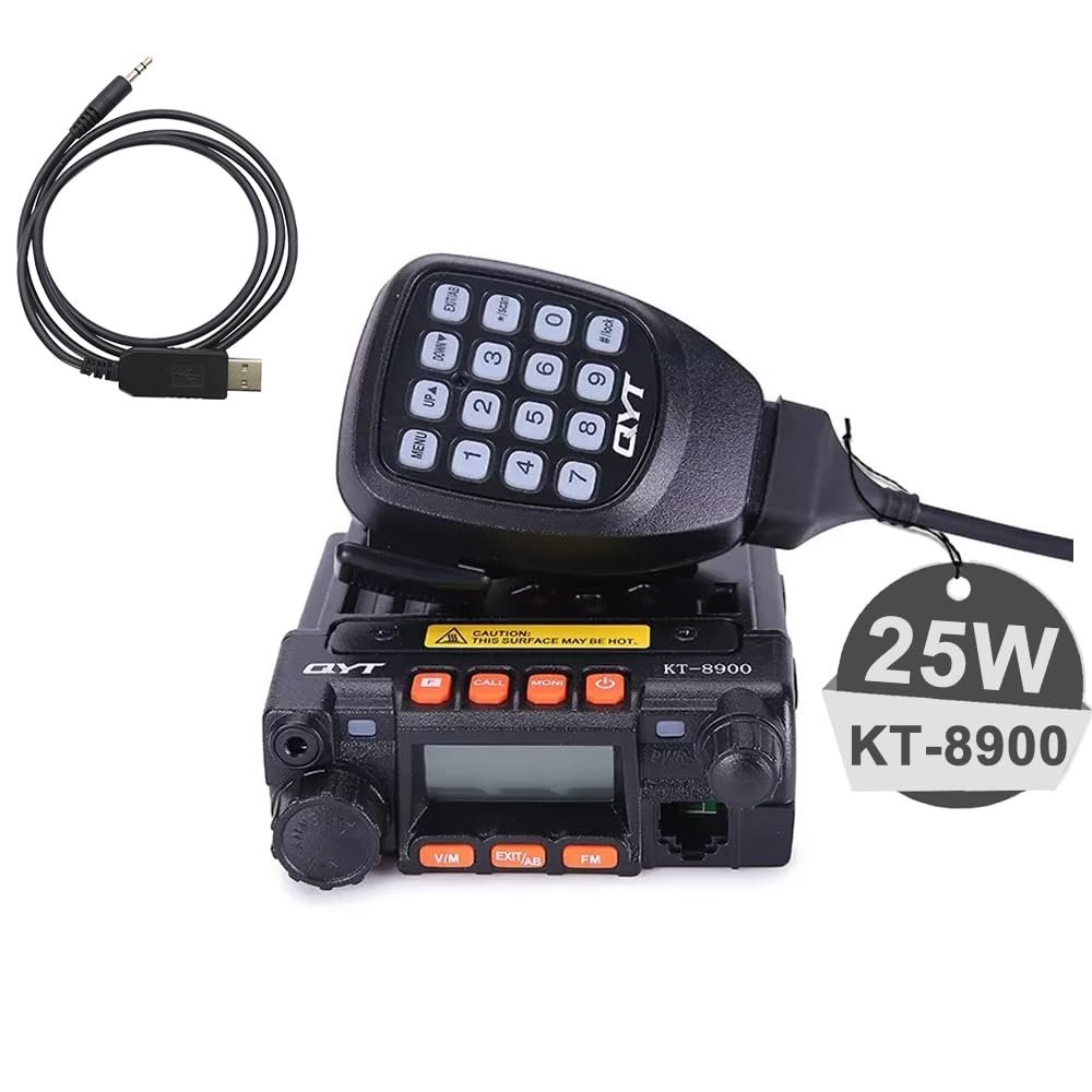 KT-8900 Mic Mini Car Mobiel Radio VHF/UHF Dual Band 25 Watts 200CH Transceiver Receiver Dual Standby Long Range Black with Programming Cable