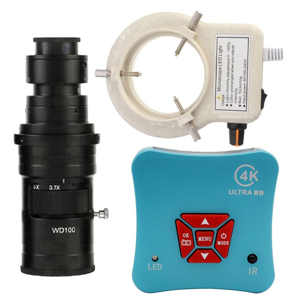 4K HDMI USB Industrial Video Microscope Camera 200X C-Mount Lens With 56-LED Adjustable Ring Light For Phone Tablet PC PCB