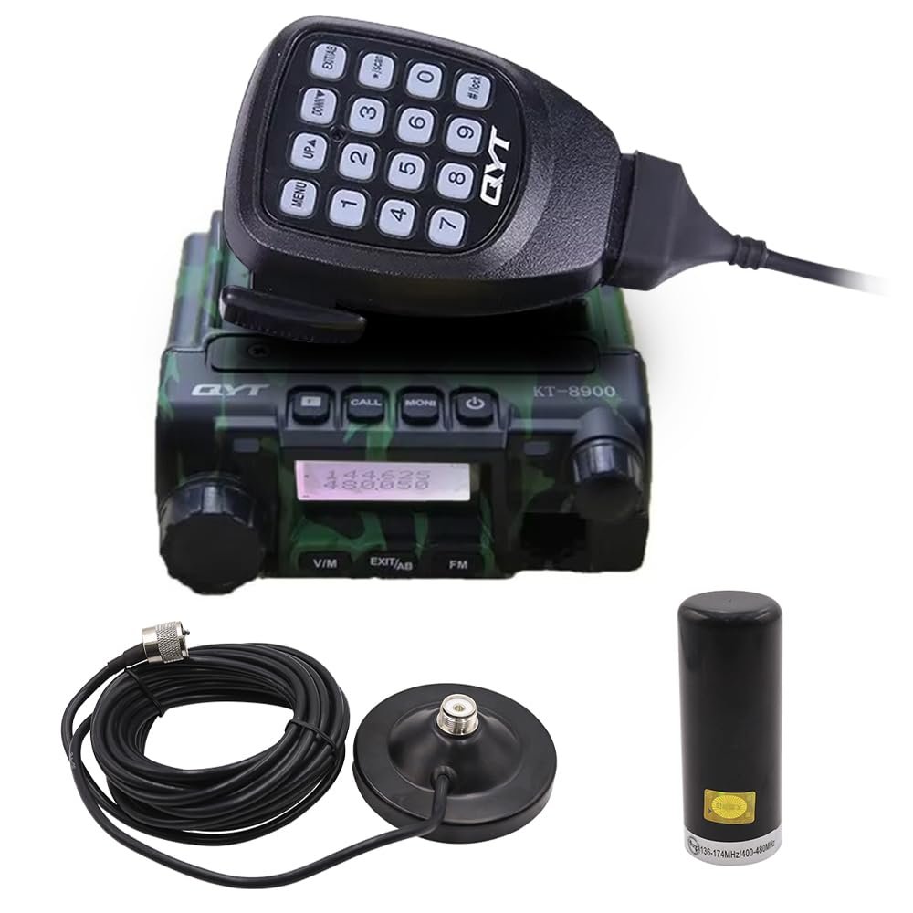 KT-8900 Mic Mini Car Mobiel Radio VHF/UHF Dual Band 25 Watts 200CH Transceiver Receiver Dual Standby Long Range Camo with Mini Antenna and Magnet