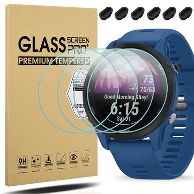 Suoman [4+6 Pack for Garmin Forerunner 255/255 Music Screen Protector + Charger Port, [Anti-Scratch] Full-Coverage 2.5D 9H Hardness Tempered Glass Screen Protective Film 
