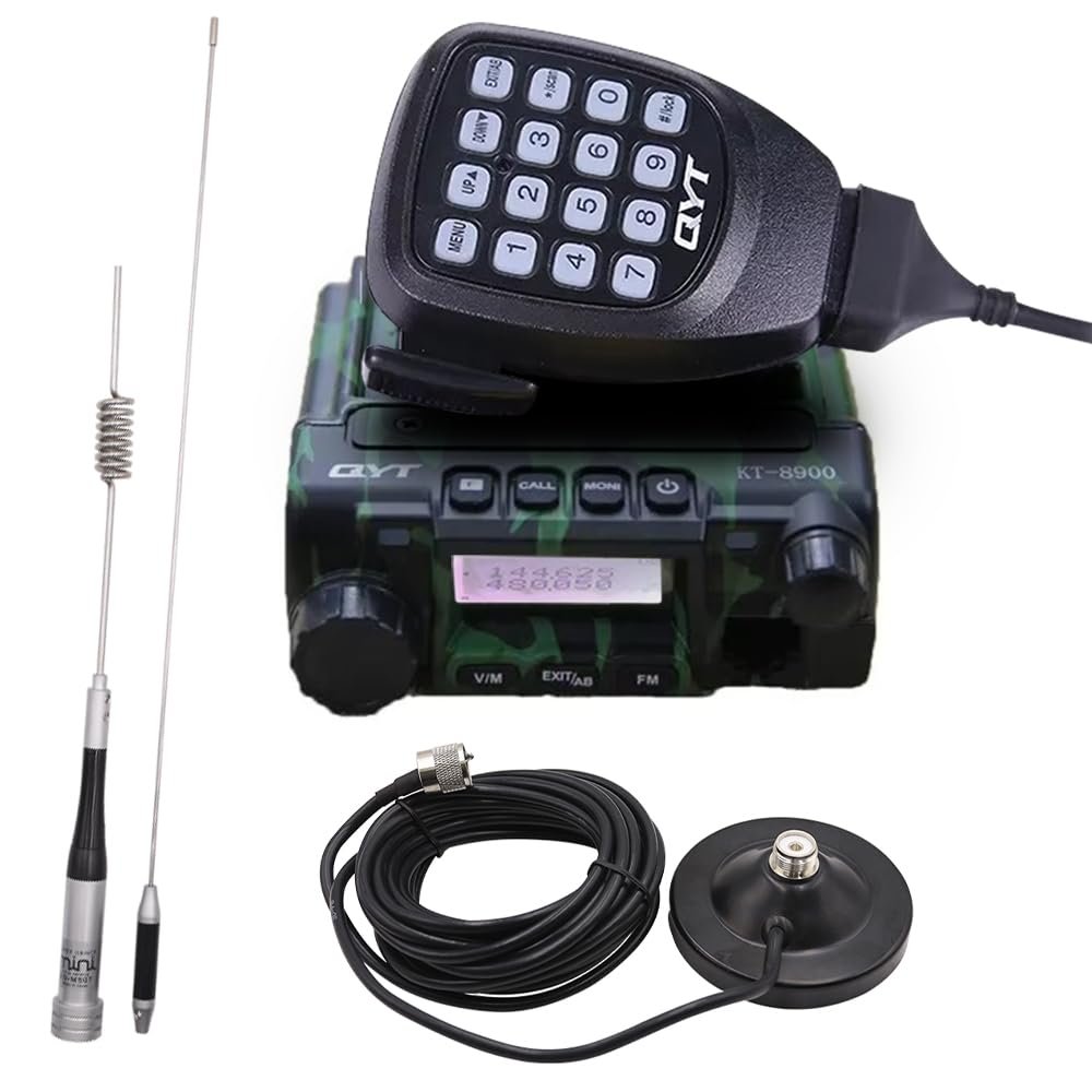 KT-8900 Mic Mini Car Mobiel Radio VHF/UHF Dual Band 25 Watts 200CH Transceiver Receiver Dual Standby Long Range Camo with M507 Antenna and Magnetic