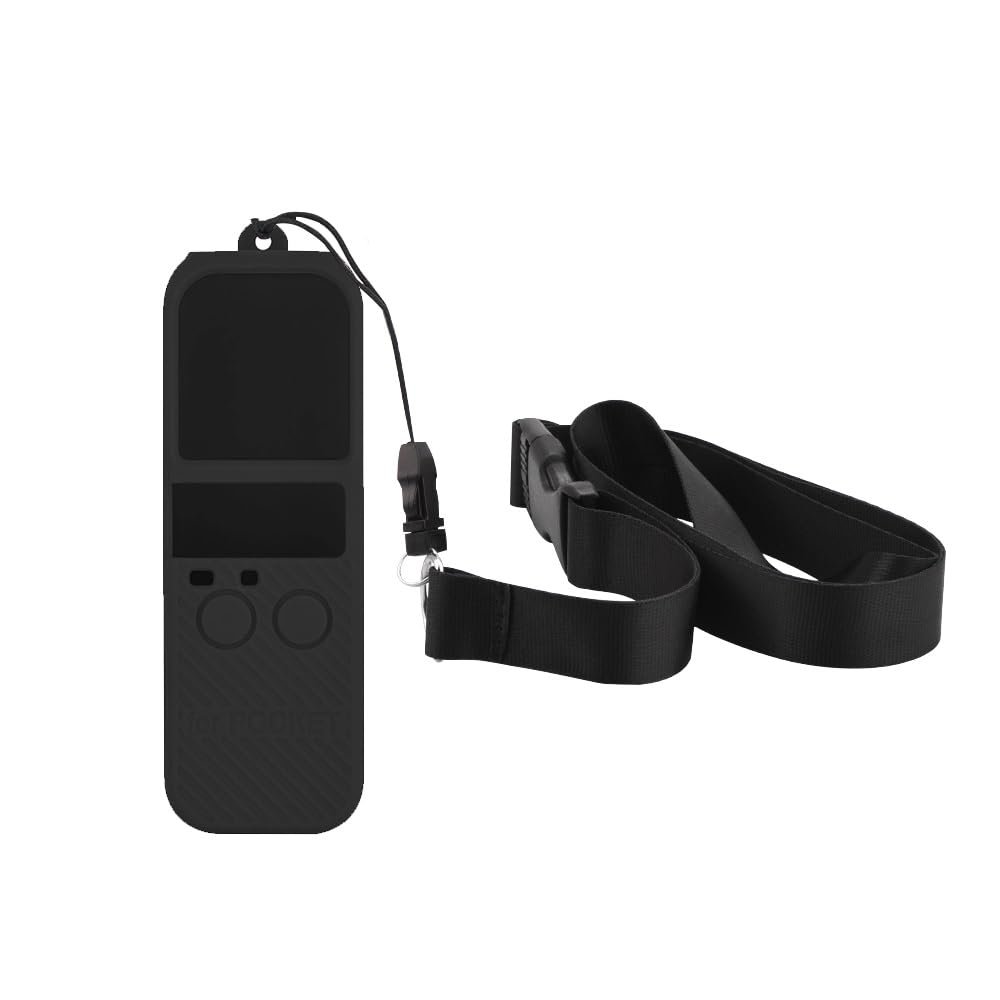 ELBFAE Silicone Cover for DJI Osmo Pocket Gimble Accessories Protective Case Sling Strap Mini Camera Handle Handheld Gimbal Stabilizer (Color : Black)
