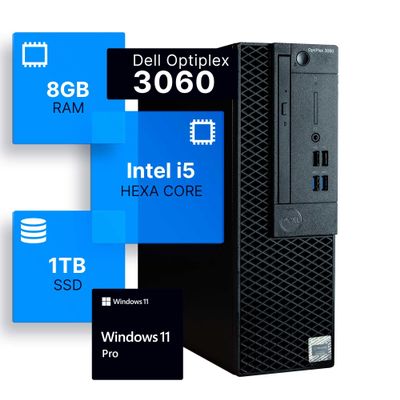 Dell Optiplex 3060 Desktop Computer | Intel i5-8500 (3.2) | 8GB DDR4 RAM | 1TB SSD Solid State | Windows 11 Professional | Home or Office PC (Renewed)
