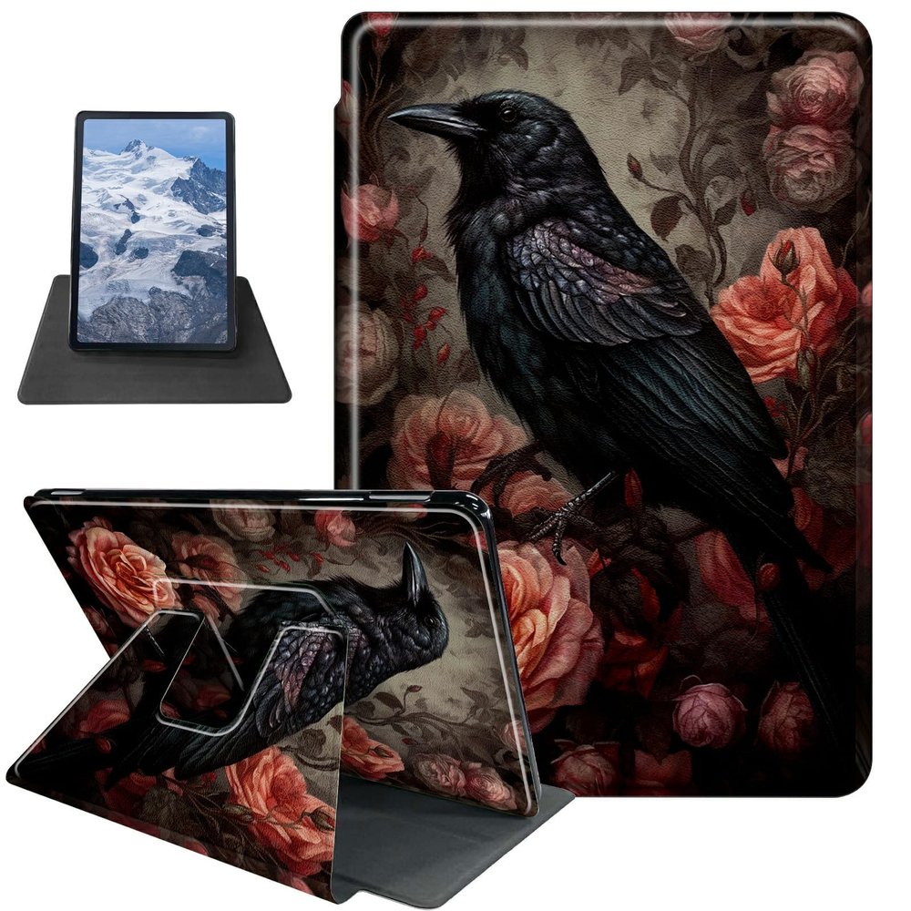 Bird and Roses Pattern Case for 6.8" Kindle Paperwhite (11th Generation-2021),BFDHGQZC 360 Degree Rotating Stand Protective Cover with Auto Sleep/Wake for Kindle Paperwhite Signature Edition