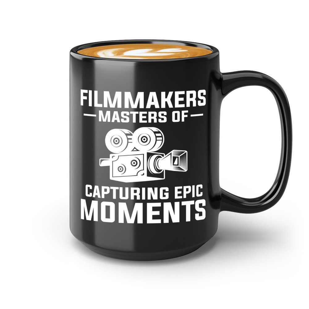 Filmmaker Coffee Mug 15oz Black -Filmmakers Masters of - Filmmaker Gifts Camera Lens Cut Prop Director Movie Film Scriptwriter