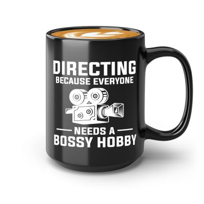 Filmmaker Coffee Mug 15oz Black -Directing Because everyone - Filmmaker Gifts Camera Lens Cut Prop Director Movie Film Scriptwriter