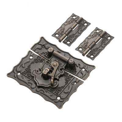 ELICNA 2pcs Furniture Decorative Cabinet Hinge Hardware Accessories +1pc Antique Bronze Jewelry Wooden Box Latch Hasp Clasp.