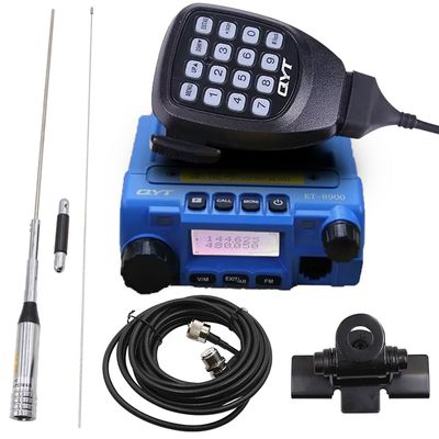 KT-8900 Mic Mini Car Mobiel Radio VHF/UHF Dual Band 25 Watts 200CH Transceiver Receiver Dual Standby Long Range Blue with 770R Antenna Cable and Clip