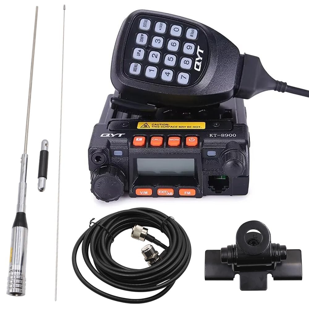 KT-8900 Mic Mini Car Mobiel Radio VHF/UHF Dual Band 25 Watts 200CH Transceiver Receiver Dual Standby Long Range Black with 770R Antenna Cable and Clip