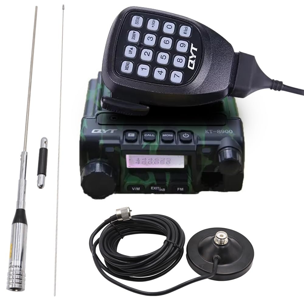 KT-8900 Mic Mini Car Mobiel Radio VHF/UHF Dual Band 25 Watts 200CH Transceiver Receiver Dual Standby Long Range Camo with 770R Antenna and Magnetic