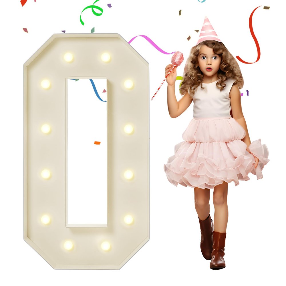 eufony 4FT Marquee Numbers, Large Light Up Numbers 0 for 10th 20th 30th Birthday Party Decorations, Giant Light Up Number for 2026 Graduation Prom Decor, 4 Feet Number 0 w/Lights DIY Kit
