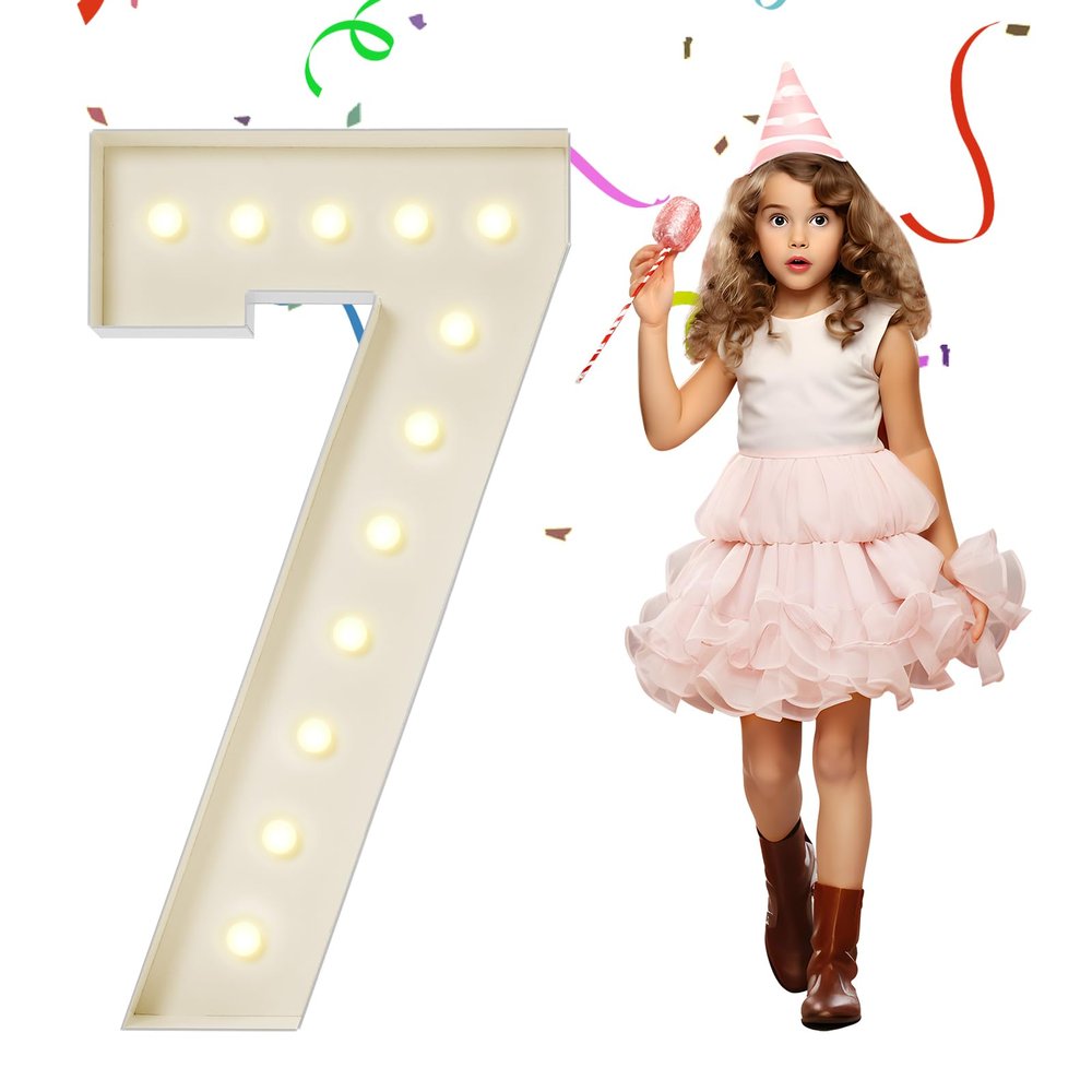 eufony 4FT Marquee Numbers, Large Light Up Numbers 7 for 7th 17th 70th Birthday Party Decorations, Giant Light Up Number for Anniversary Decor, 4 Feet Mosaic Number 7 with LED Lights DIY Kit