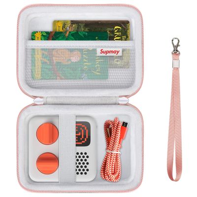 Supmay Hard Travel Case for Yoto Mini (2024 Edition) Kids Screen-Free Bluetooth Audio Player, Storage Holder Protection Case with Zipper Mesh Pocket for Kids Audio Card, Charging Cable, Rose Gold