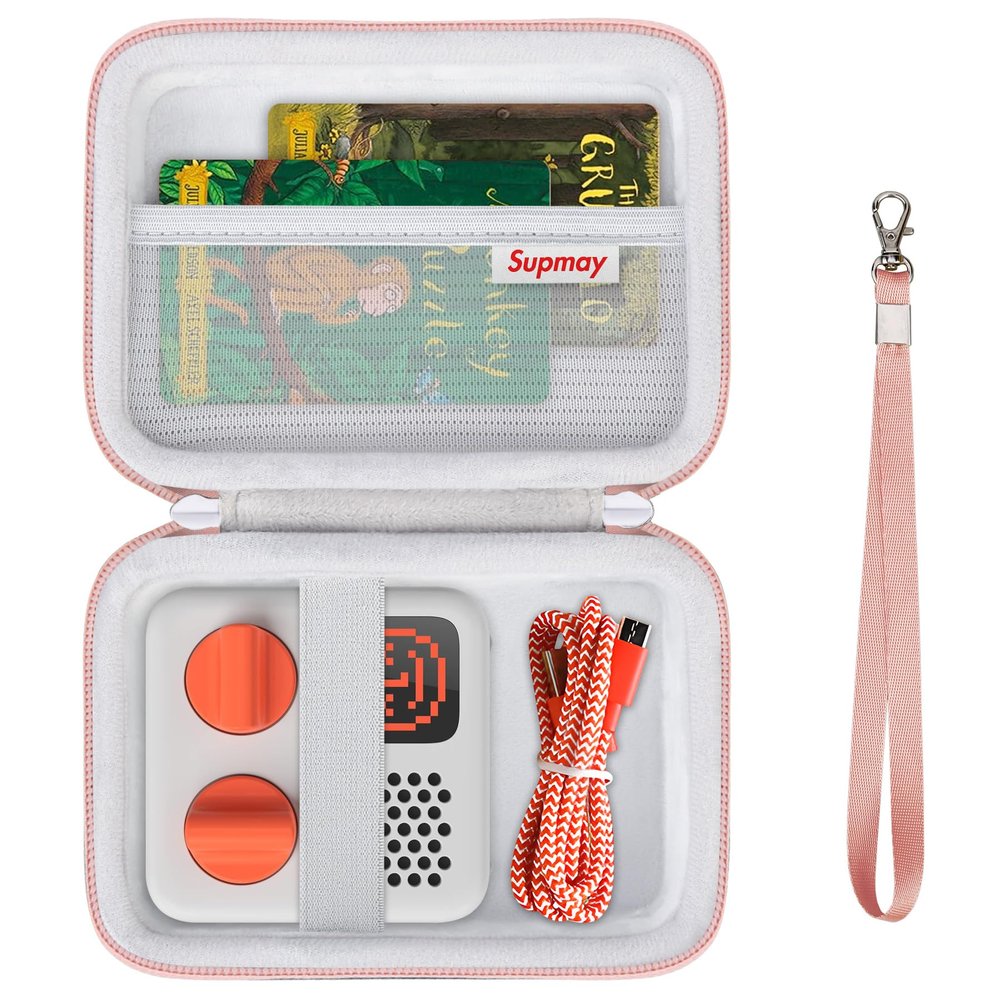 Supmay Hard Travel Case for Yoto Mini (2024 Edition) Kids Screen-Free Bluetooth Audio Player, Storage Holder Protection Case with Zipper Mesh Pocket for Kids Audio Card, Charging Cable, Rose Gold
