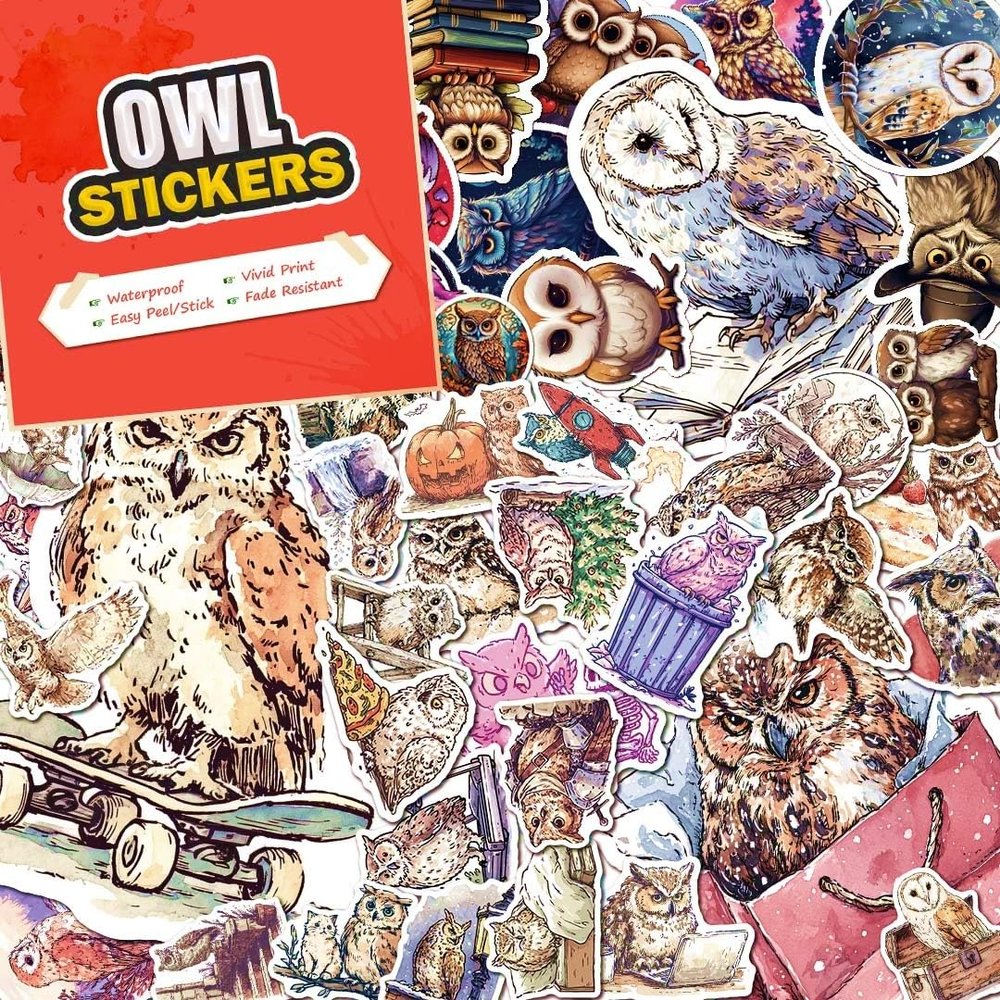 100 PCS Owl Stickers Pack Waterproof Vinyl Decals for Water Bottles, Laptops, Phones, Notebook, Cars Cool Vibrant Graphics for Owl Enthusiast