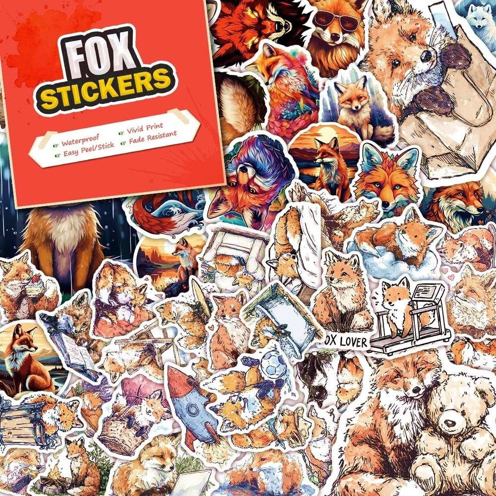 100 PCS Fox Stickers Pack  Waterproof Vinyl Decals for Water Bottles, Laptops, Phones, Notebook, Cars  Cool Vibrant Graphics for Fox Enthusiast