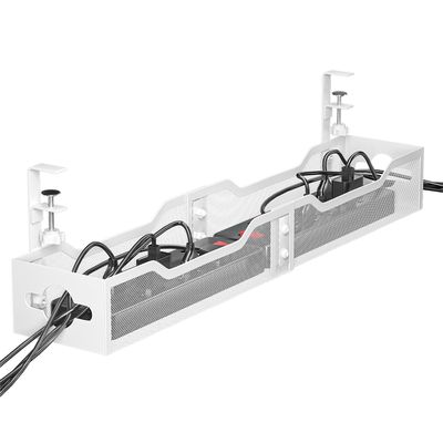Under Desk Cable Management Tray White, Litwaro Cable Management Under Desk No Drill, 25'' Cable Tray with Clamp for Wire Management, Cord Organizer for Office, Home - No Damage to Table
