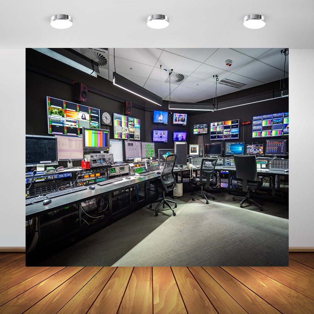 BELECO Fabric News Studio Backdrop - 5x3ft Virtual Media Newsroom TV Show Background for News Anchor Broadcast Video YouTube Photoshoot Studio Booth Props